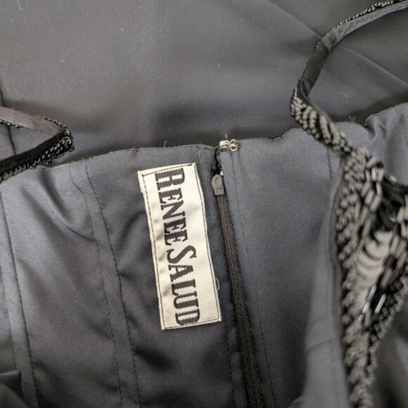 80s does 20s Midi Dress Asymmetrical Drop Waist Chiffon Beading Vneck - Picture 14 of 16